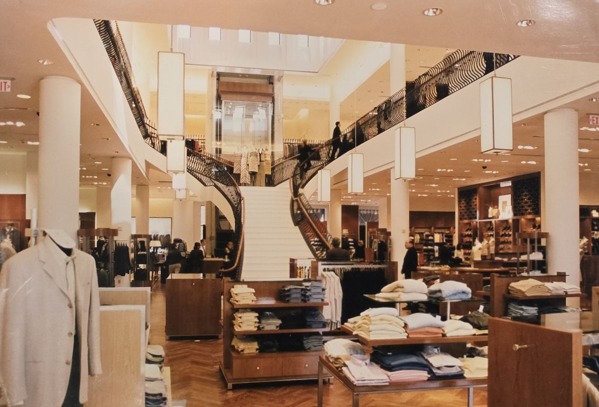 The sales floor at Richards of Greenwich looking toward the double stone staircase